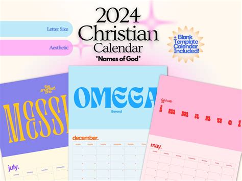 2024 Christian Calendar Aesthetic Jesus Calendar Names Of God Christian Typography Design