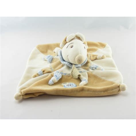 Doudou Et Compagnie Plat Souris Beige Blanc Bleu Douvelours