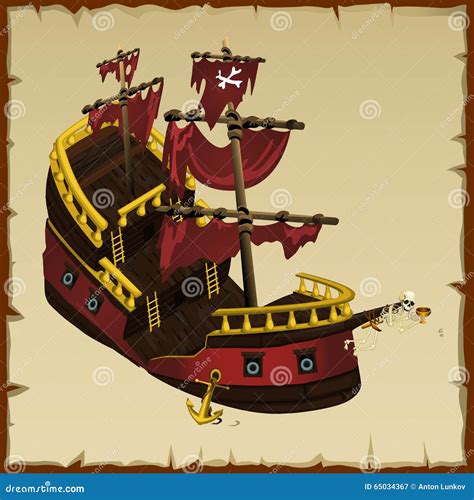 Remains Of A Pirate Ship Closeup With Skeleton Cartoon Vector