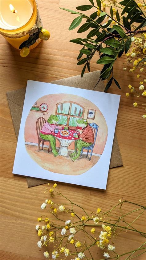 Frogs In Love Greeting Card Frogs Anniversary Card Cute Valentines Cosy