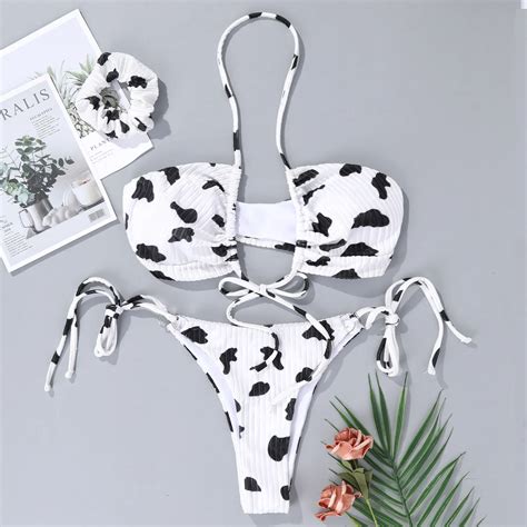 Conjunto De Bikini De Dos Piezas Con Estampado De Vaca Para Mujer Ropa