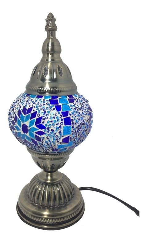 Luminária Abajur Turco Mosaico Azul Metal E Vidro 29cm Parcelamento