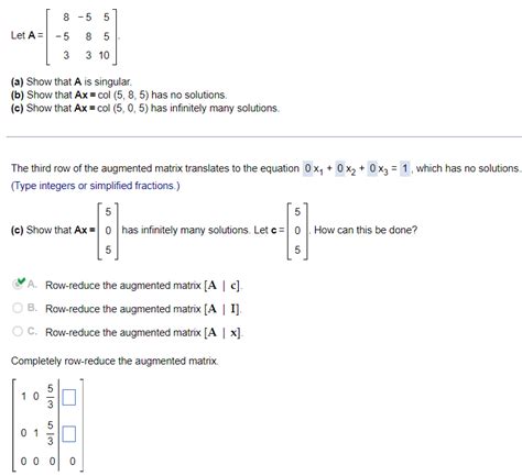 Solved The Third Row Of The Augmented Matrix Translates To