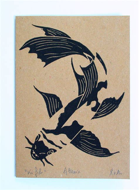 Koi Fish Card Screen Printing Art Lino Art Linocut Prints