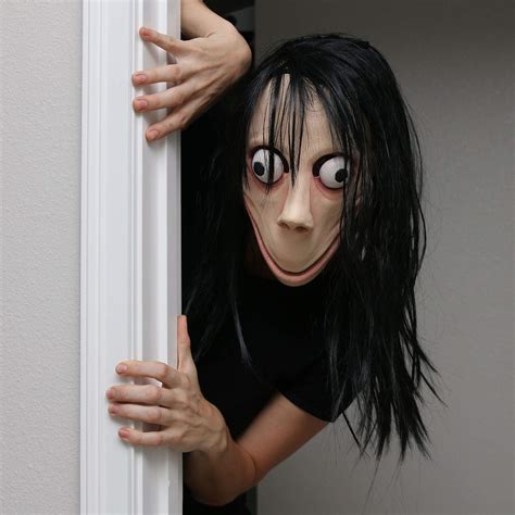 Momo Halloween Mask Props Creepy Horror Scary Latex Realistic Full Head With Wig Cosplay