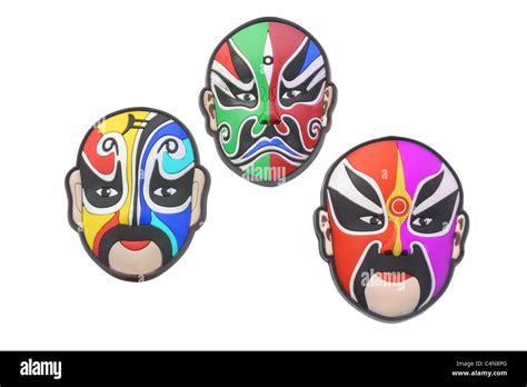 Collection Of Colorful Chinese Opera Masks On White Background Stock