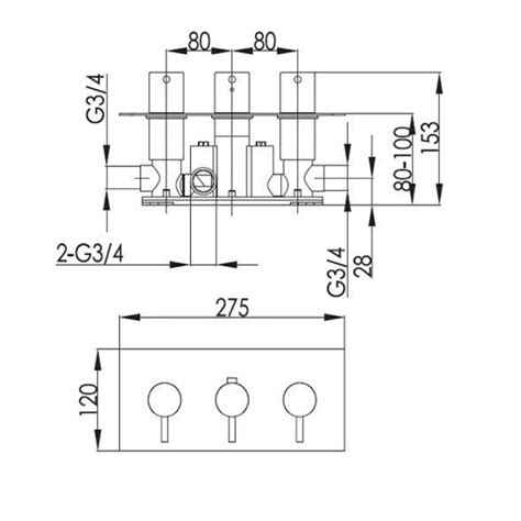 Jtp Vos 2 Outlet Horizontal Brushed Brass Thermo Valve