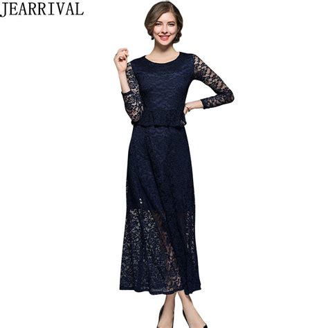 Ball Gown Long Maxi Lace Dress 2018 New Spring Fashion Women Full Sleeve Hollow Out Vintage