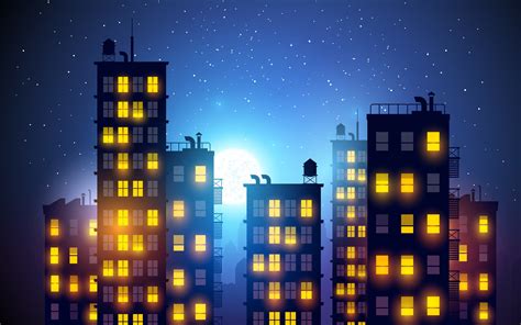 City Light Night Drawing Romance Artwork Building Vector Lights