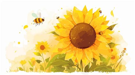 A Sunflower With Bees Flying Around It Premium Ai Generated Vector