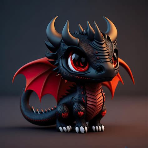 Premium AI Image | A black dragon with red eyes and red wings sits on a ...
