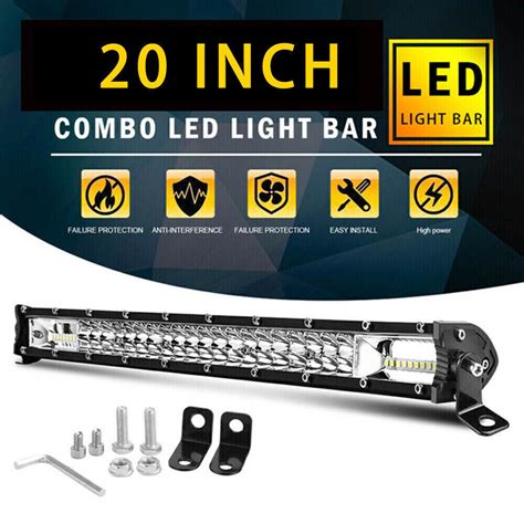 Pcs Led Light Bar Slim Dual Row Spot Flood Combo Work Suv Offroad