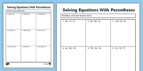 Free Solving Equations With Parentheses Worksheet Download Free