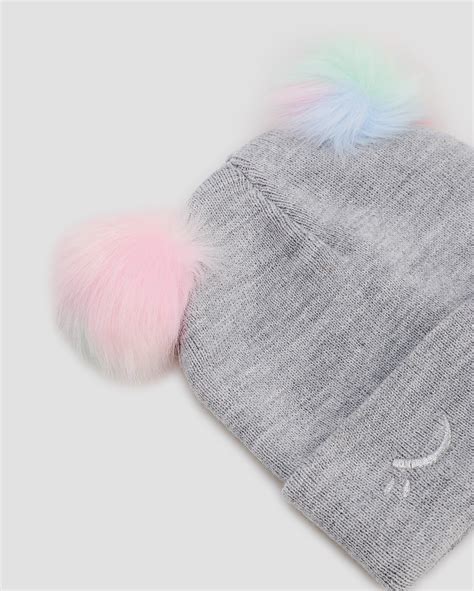 Riachuelo Gorro Infantil De Tricot Pompons E Bordado Cinza