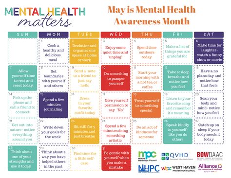 Mental Health Awareness Calendar Uk Latia Zandra