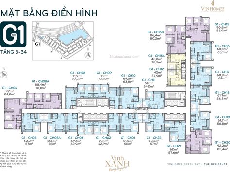 Mặt bằng căn hộ Tòa G1 Vinhomes Green Bay The Residence Mễ Trì