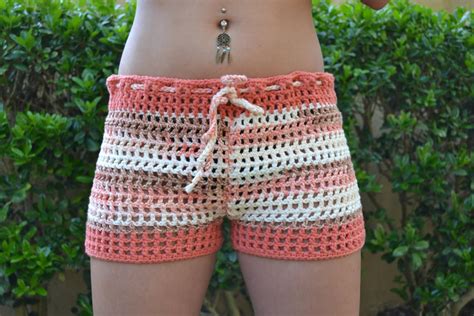 Crochet Shorts in Tangerine Stripes Women Boy Shorts Lace | Etsy