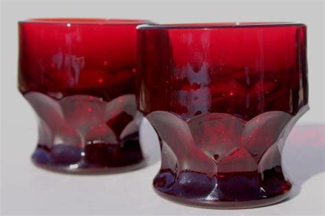 Vintage Ruby Red Georgian Pattern Glass Tumblers Drinking Glasses