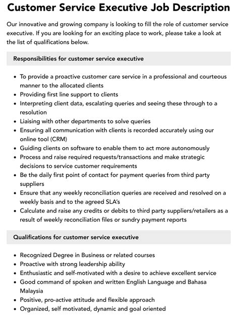 Customer Service Executive Job Description Velvet Jobs