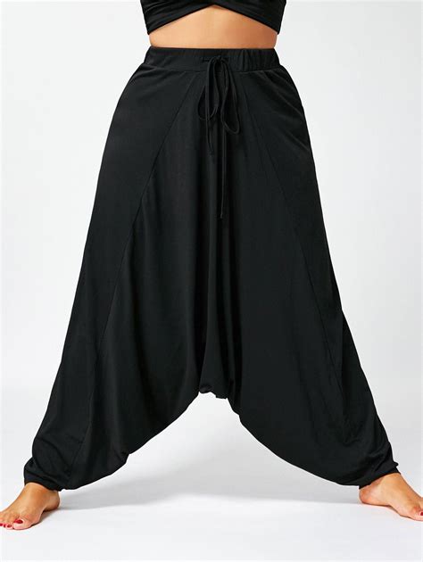 2018 Drawstring Plus Size Drop Bottom Harem Pants In Black 5xl