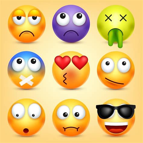 Premium Vector Smiley Emoticons Set Yellow Face With Emotions Facial