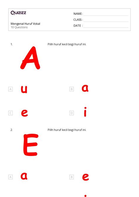 50+ lembar kerja Huruf Vokal untuk Kelas 2 di Quizizz | Gratis & Dapat ...