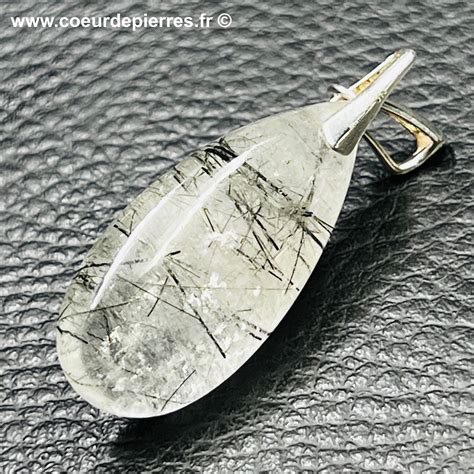 Pendentif cristal de roche à inclusions de tourmaline du Brésil réf