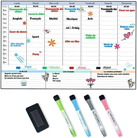 Planning Semaine Magnetique Emploi Du Temps Tableau Semainier Tableau