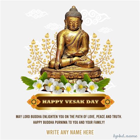 Vesak Day Greeting Card With Buddha Background With Name