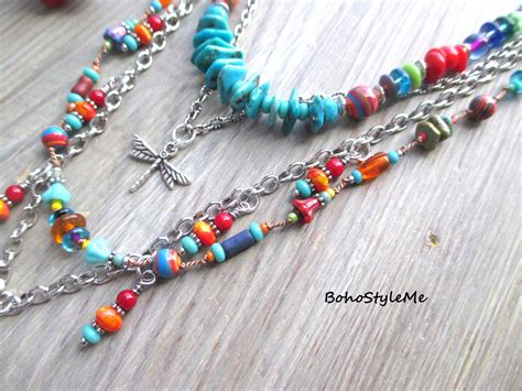 Live Love Laugh Boho Style Me Colorful Boho Beaded Layer Necklace Bohostyleme Handmade