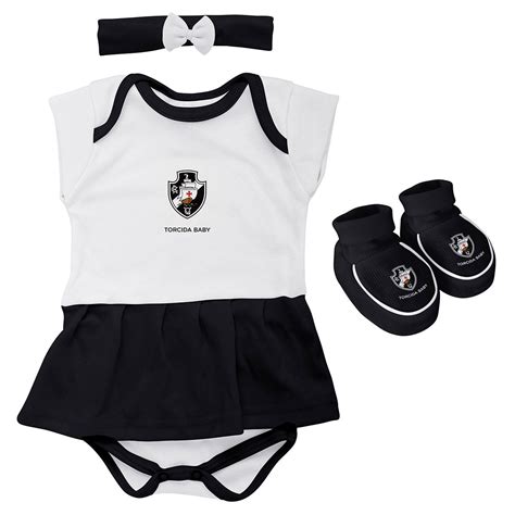 Kit Infantil Torcida Baby Vasco Menina Curto Body Faixa Pantufa