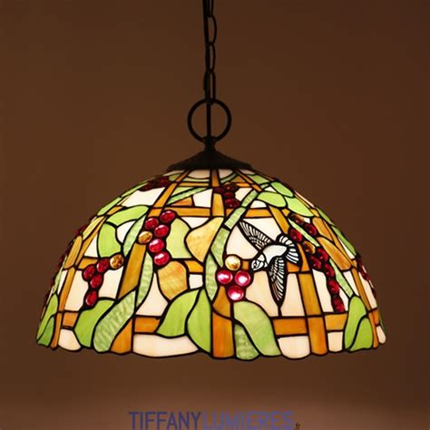 Suspension Tiffany en Vitrail Européen Colibri 40 cm France