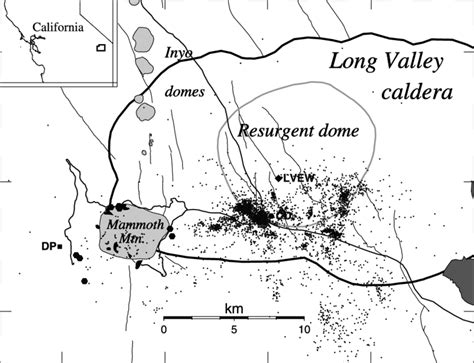 Map of central and western Long Valley caldera and vicinity. Mammoth... | Download Scientific ...