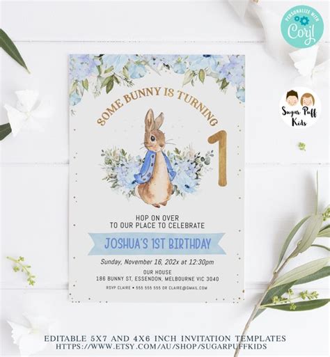 Printable Peter Rabbit Birthday Invitations, Instant Download blue ...