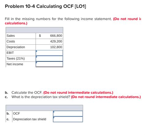 Solved Problem 10 4 Calculating Ocf Lo1 Fill In The