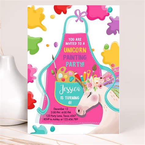 Unicorn Painting Party Invitation Art Party Birthday Invite Girl Paint Craft Party