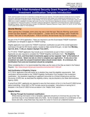 Fillable Online Fema FY 2016 THSGP Investment Justification Template