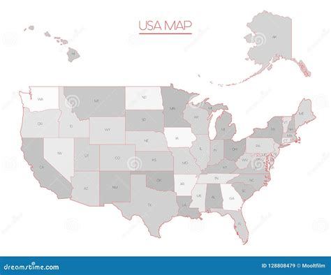 United States Of America Vector Map In Grey Stock Vector Illustration