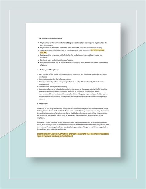 Drug And Alcohol Policy Word Template