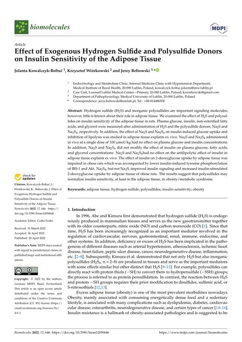 Pdf Effect Of Exogenous Hydrogen Sulfide And Polysulfide Donors On