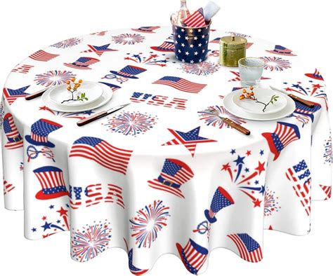 Round Tablecloth Inch Th Of July Patriotic American Flag Table