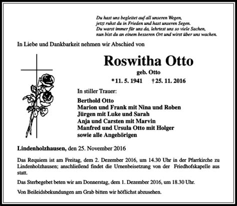 Traueranzeigen Von Roswitha Otto Trauer Rheinmain De