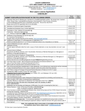 Fillable Online New Liquor License Application CHECKLIST Fax Email