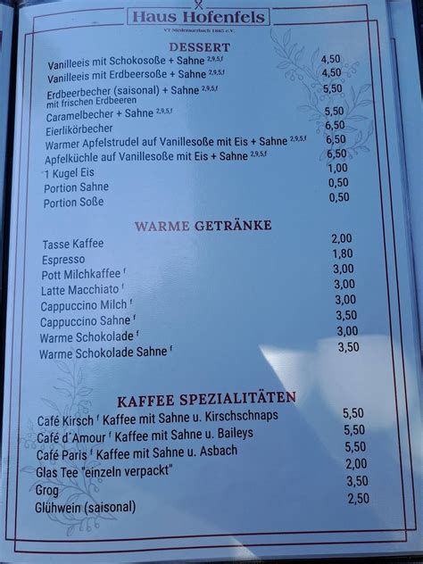 Speisekarte von Haus Hofenfels früher Auerbacher Hof restaurant