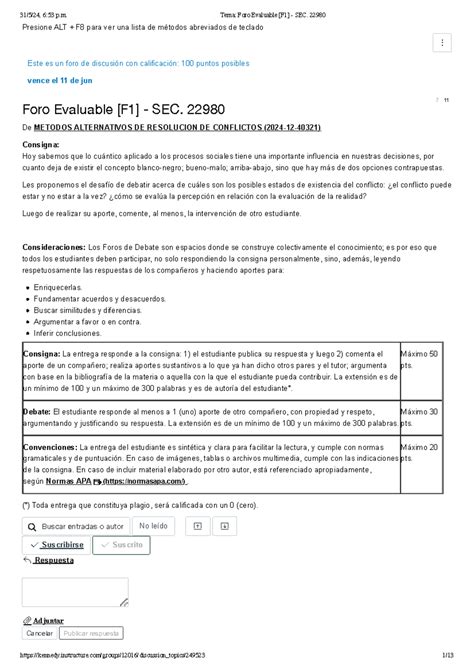 Tema Foro Evaluable F1 SEC 22980 Este es un foro de discusión