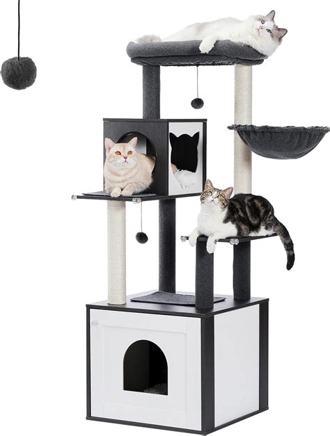 Amazon PETEPELA Cat Tree With Litter Box Enclosure 56 7 Modern