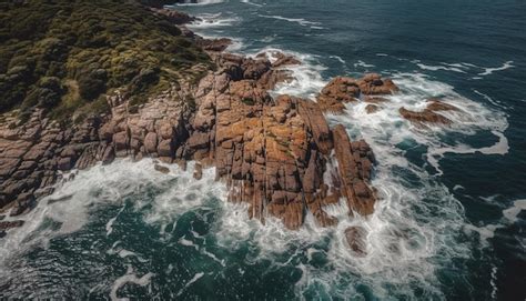 Premium Photo Majestic Coastline Crashing Waves Eroded Sandstone