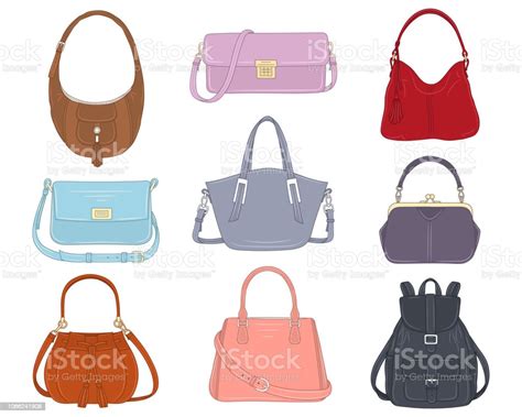 Women Fashion Handbags Collection Vector Sketch Illustration Stock