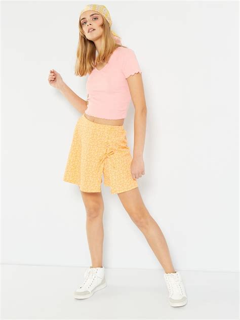 Minifalda pantalón con estampado floral y abertura NARANJA Kiabi