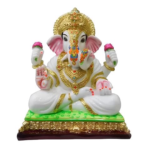 Buy Deep Ganesh Arts Gold Work Dagdusheth Ganpati Murti Marble For Home